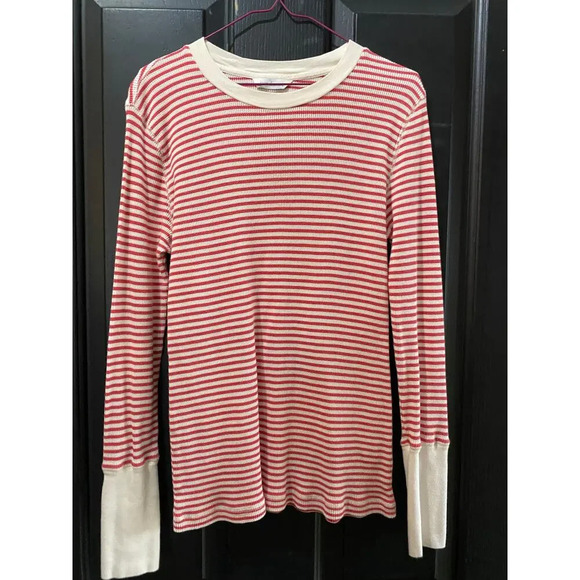 Sundance red & White Elemental Joy ribbed Striped Thermal Crew Neck shirt M - Picture 2 of 6